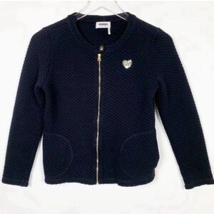 Rykiel Enfant Designer Girls Size 14  Black Gold Heart Quilted Full Zip Jacket